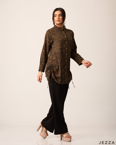 Printed Polyester Top with Ruching Detail 60082